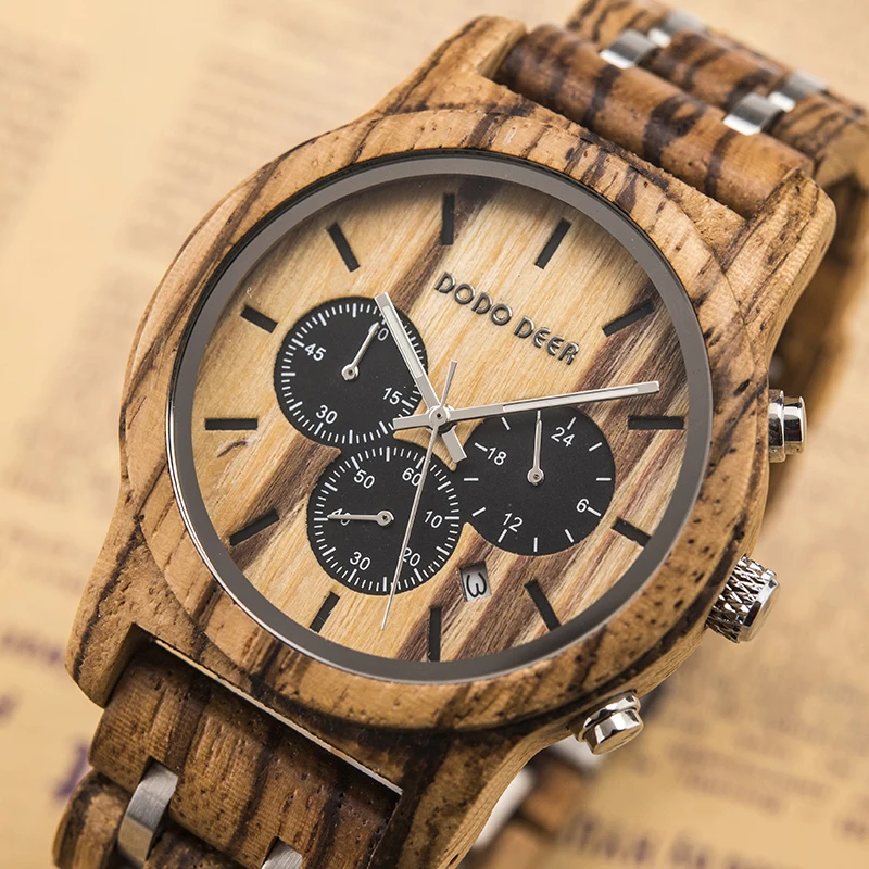 DODO DEER Wooden Watch for Men in Quartz Stop Wristwatches Male Chronograph  Waterproof Luminous Hands Show Date Dropship|Quartz Watches| - AliExpress