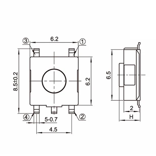 50 шт. 6.2x6.2мм Высота = 2 5/2 7/3 1/3 4/3 7/4/4.3/5/5.5 мм 5PIN SMD(SMT) Красный Такт Кнопка монтажа PCB