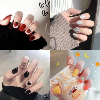 

Bride 24 sheet/set Fake False Nail Tips Strawberry Glued Patch Art Design Pure Colorful Wearable Manicure Finished Nail Tips