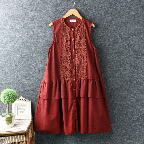 wine red Mori Girl полые кружевные хлопковые плетеные жилеты Хиппи Boho женские осенне-зимние длинные жилеты без рукавов пальто Chalecos Para Mujer - Цвет: wine red