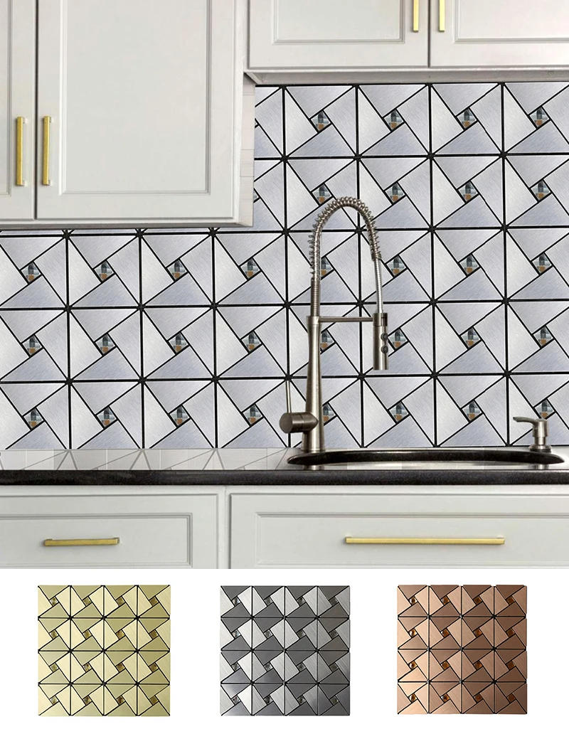 Самоклеющиеся металлические наклейки на плитку, Алюминиевые наклейки на стену для кухни, ванной, мозаики, украшения в метро