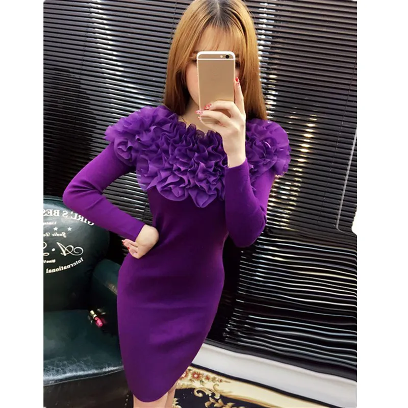 Knitted-dress-women-2018-spring-autumn-cute-solid-color-ladies-ruffle-off-shoulder-sweater-black-dress