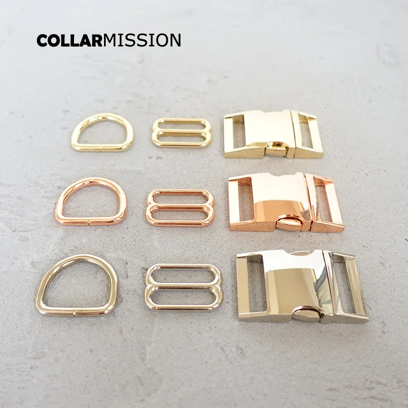 (metal buckle+adjust buckle+D ring/set) 15mm DIY cat dog collar accessory 20mm high quality 25mm plated buckle 3 kind images - 6