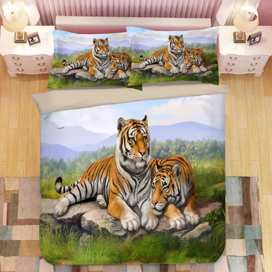 

WOSTAR Classic theme bedding sets animal Pattern Duvet Cover and Pillowcase Home Textiles luxury Bedding Set Two tigers