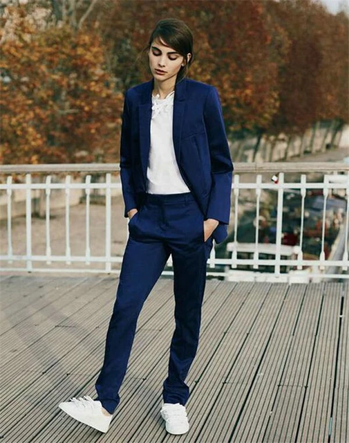 Navy Women Business Pant Suits For Women Plus Size Ladies Pantsuit  Blazer+pants For Work Pantsuit For Wedding Party - Pant Suits - AliExpress