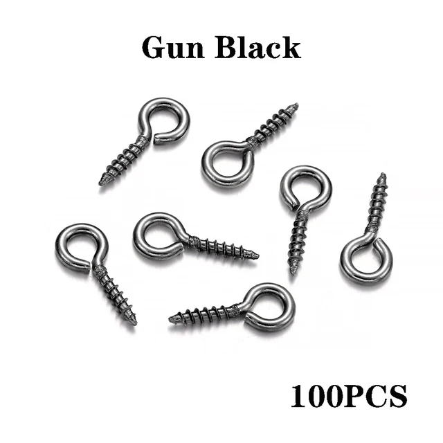 100-200pcs Small Tiny Mini Eye Pins Eyepins Hooks Eyelets Screw Threaded Gold Clasps Hooks Jewelry Findings For Making DIY Gun Black100