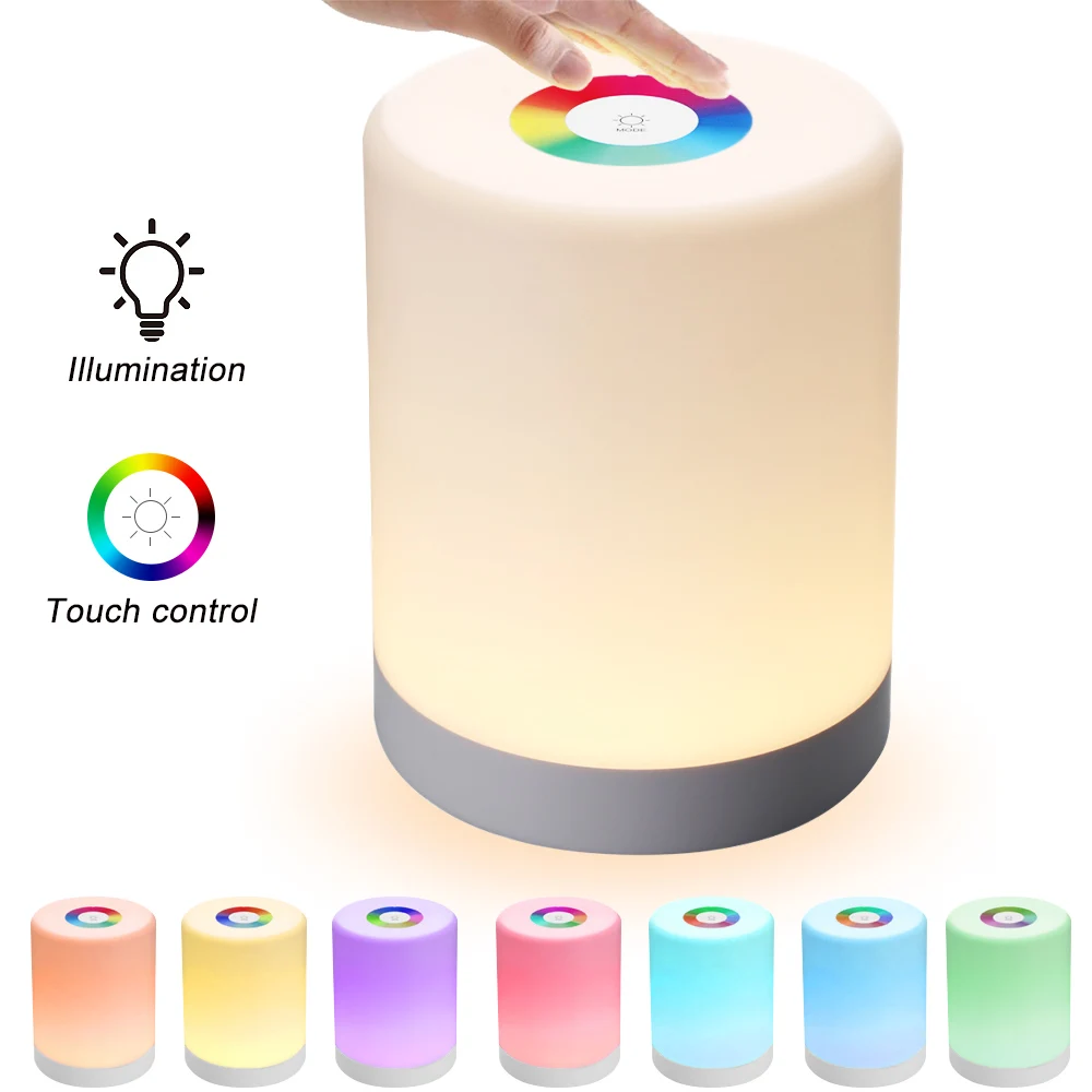 DIDIHOU светодиодный Ночной светильник с сенсорным управлением, диммер, умная прикроватная лампа с регулируемой яркостью, RGB изменение цвета, перезаряжаемая умная лампа