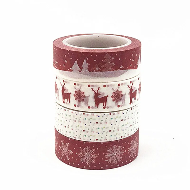 1PC Christmas Washi Tapes Snowflake Reindeer Stripes Kawaii Masking Tapes Stickers Stationery Scrapbooking School Supplies 5