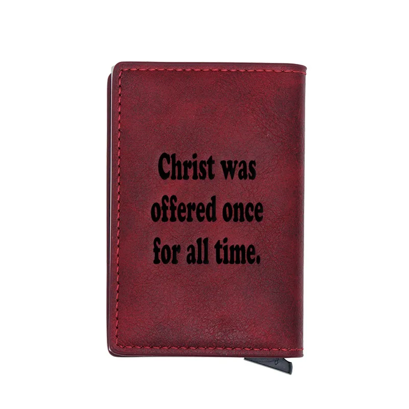 

Vintage "Christ Was Offered Once For All Time" Credit Card Holder Wallet Men Women PU Leather RFID Aluminium Slim Short Purse
