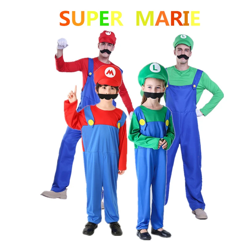 Adult Kids Super Mario Costume Bros Clothing Children Cosplay Super