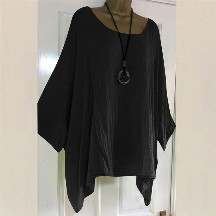 

2019 New Blouse Tops Womens Ladies Casual Plus Size Loose Cotton Linen Solid Color Tops Shirt Blusas Mujer de Moda 2019