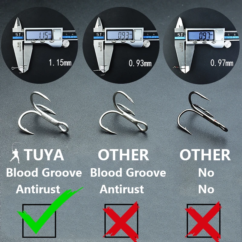 High Carbon Steel Fishhooks Super Sharp solid Triple Hooks Barbed fishing Hook 4/6/8# 10pcs Treble Hooks