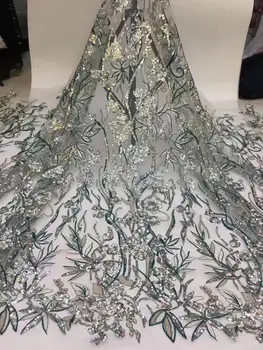 

New Blue Gold Sequins French Tulle Lace Fabric 2020 High Quality African Lace Fabric Latest Lace Material For Evening Party