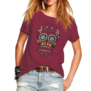 

New Woman T Shirt Floral Skull Print Junior Tops Tee Punk Street Style Lady TShirt Short Sleeve Female T Shirts Womens