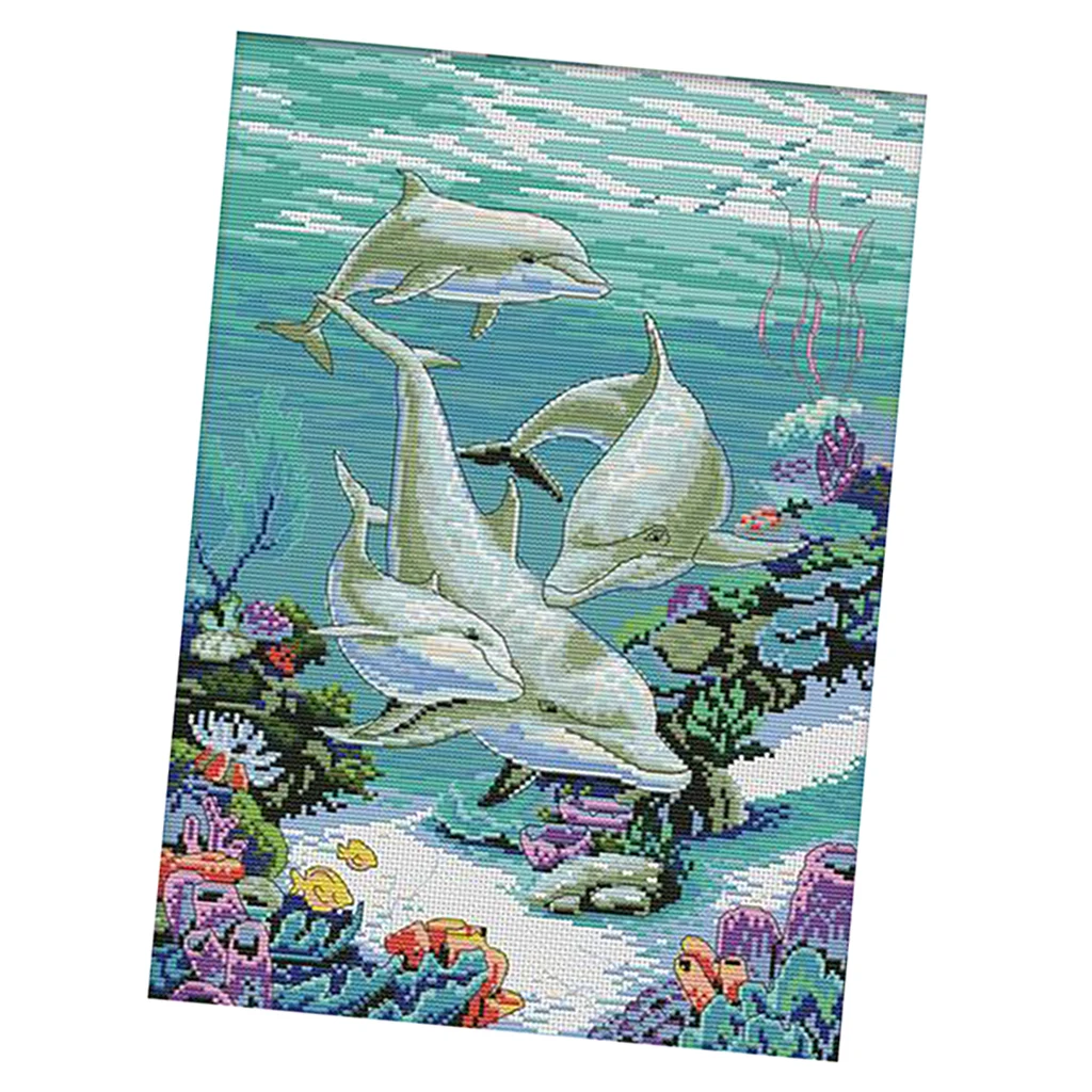 DIY Dolphins Counted Cross Stitch Kits For Beginners 11CT Needlecrafts Gifts