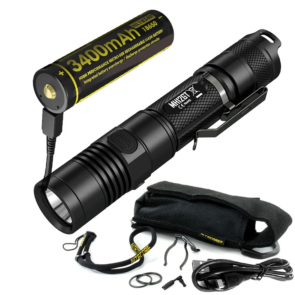 NITECORE MH12GT USB непосредственно заряжаемый фонарик CREE XP-L HI V3 светодиодный Луч расстояние 320 м Открытый спортивный факел поиск света - Испускаемый цвет: MH12GT NL1834R