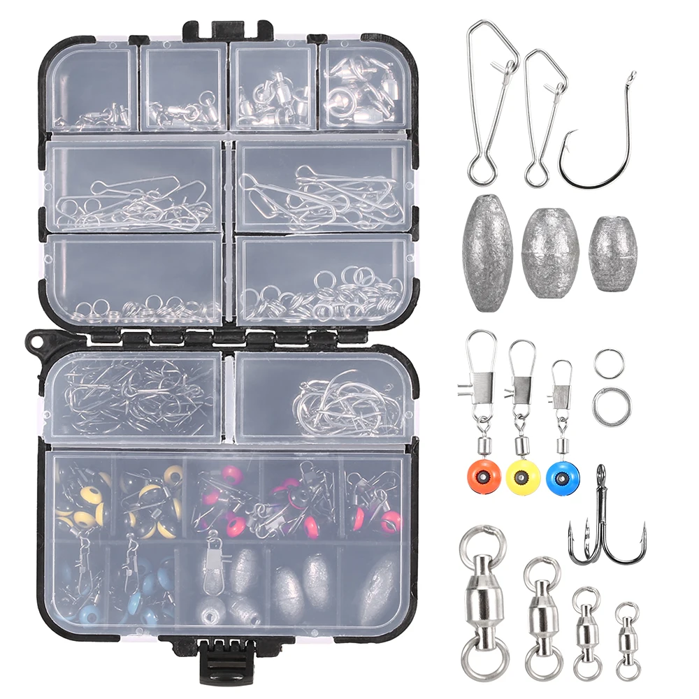 

90pcs / 256pcs Fishing Accessories Kit Crank Hooks Sinker Weights Swivels Snaps Connectors Beads Fishing Tackle Box Set