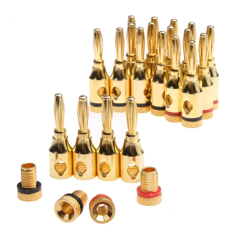20Pcs 4mm 24k Gold-Plated Musical Cable Wire Banana Plug Audio Speaker Connector Plated Musical Speaker Cable Wire Pin Connector