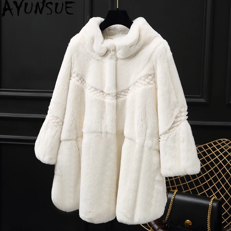 AYUNSUE пальто с натуральным кроличьим мехом Женская Корейская длинная куртка зимнее пальто женская одежда теплые пальто из натурального меха Manteau Femme MY