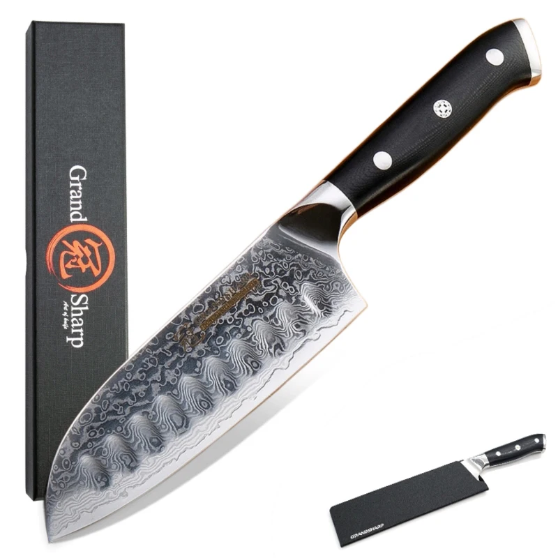 GRANDSHARP 5 дюймов нож Santoku VG10 японский дамасский из нержавеющей стали 67 слоев японские Дамасские кухонные ножи профессиональные