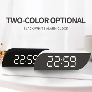 

Creative LED Digital Trapezoidal Mirror Alarm Clock Time Temperature Calendar Display Clocks With Snooze Function New Shape