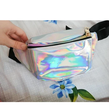 

Waist Packs Laser Bag Shoulder Women Travel Bag Hologram Fanny Pack Slim Shiny Neon PU Bum Bag Belt Leather Bag