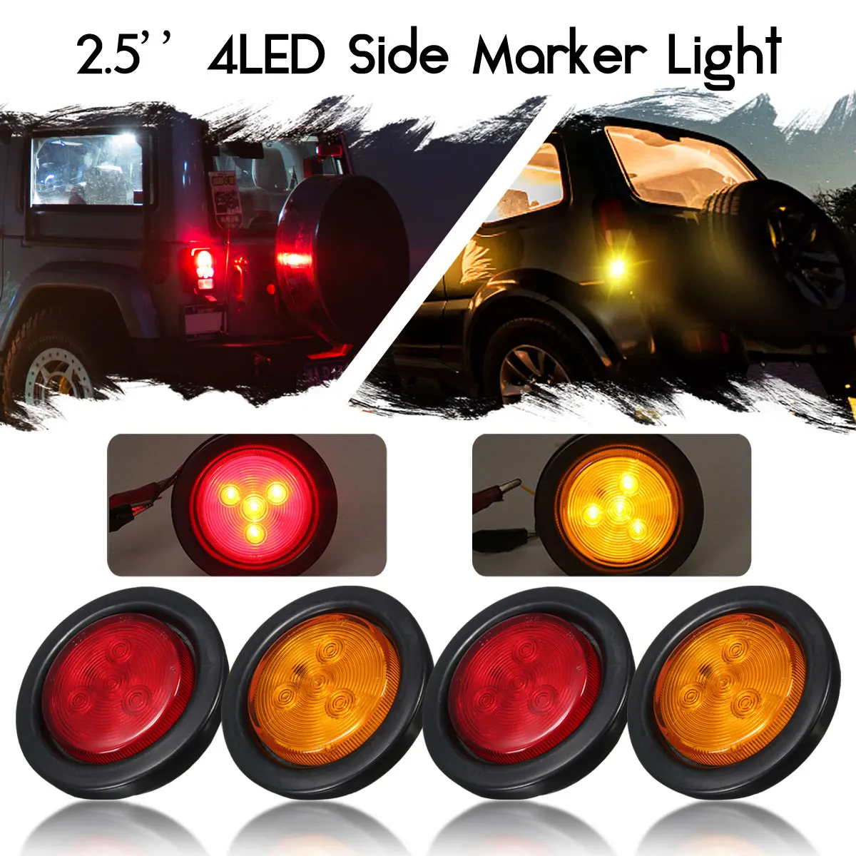 

1pcs/2pcs 12V Truck Trailer 2.5" Round Side Marker LED Light Signal Lamp 4LED Amber/Red Truck Tail Light car light assembly