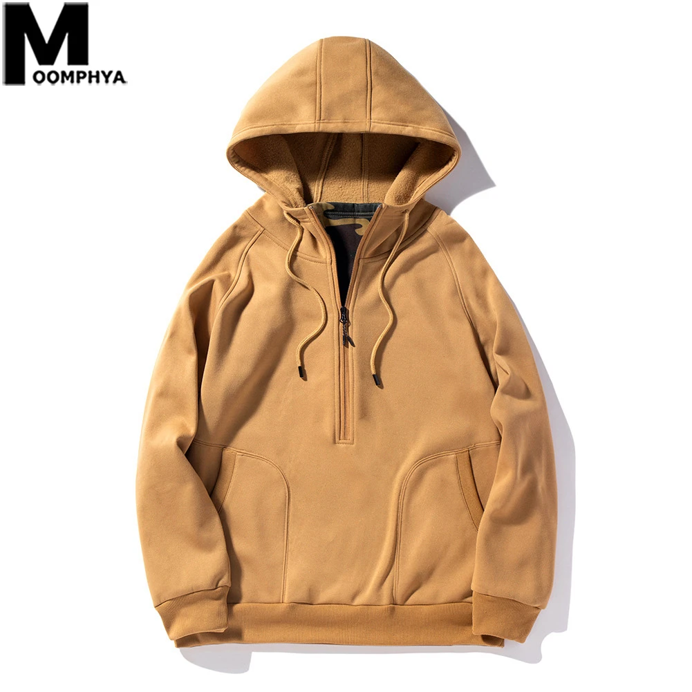 

Moomphya 2019 New Half-Zip Pullover Mens Hoodies Coat Men Winter Warm Fleece Streetwear Hooded Sweatshirt Men Hip Hop Man Hoodie