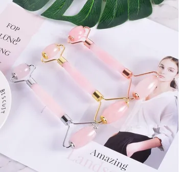 

Free shipping KCONYD Factory Wholesale 100% High quality Natural Face Roller-Rose quartzl-Fat hand-Zinc stent with metal cover