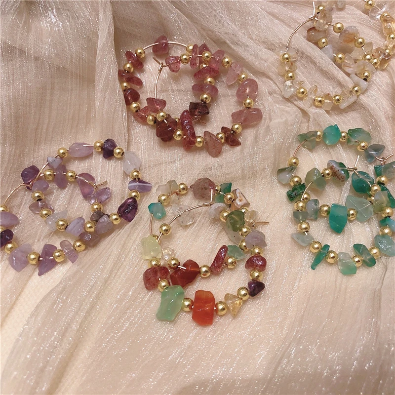 FFWFF Handmade Natural Stone Korea Statement Crystal Big Round drop Luxury Vintage Green Pink Gold Earrings Fashion Jewelry 2020 | Украшения