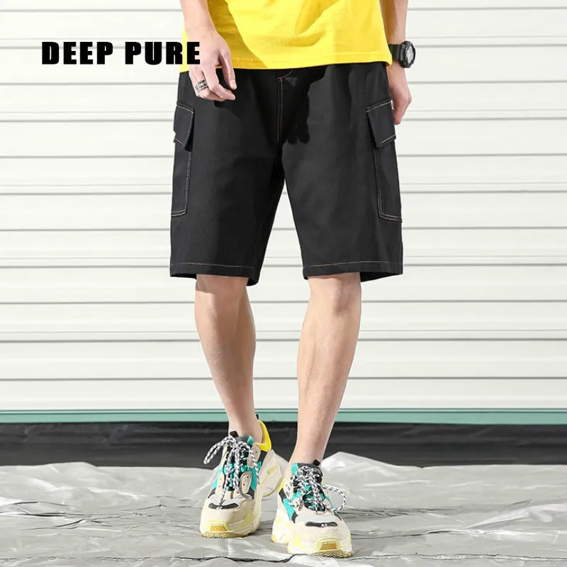 

men oversized shorts summer streetwear casual pants Tooling shorts Pocket colorful thread decoration fashion 2020 summer new