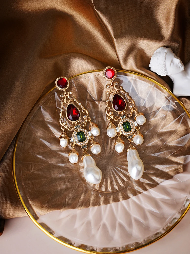 Luxury White Pearls Earrings Chunky Geo Glass Statement Pendant Stud Earring long women jewlery wedding accessories - Image 6