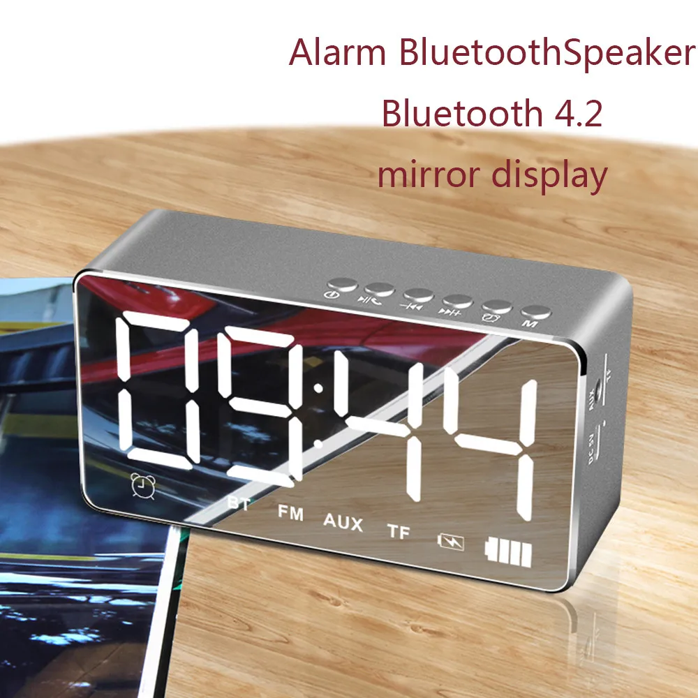 Серый Уникальный ЖК-экран мини Bluetooth беспроводной супер бас динамик TF карта аудио будильник домашний совместим с bluetooth-устройствами - Цвет: Серый