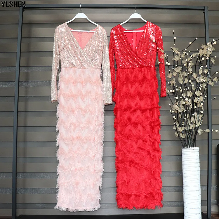 New African Dresses for Women Fashion Sequins Fur Fabric Bodycon Long Maxi Dress African Clothes Lady Elegant Paty Evening Robe 02