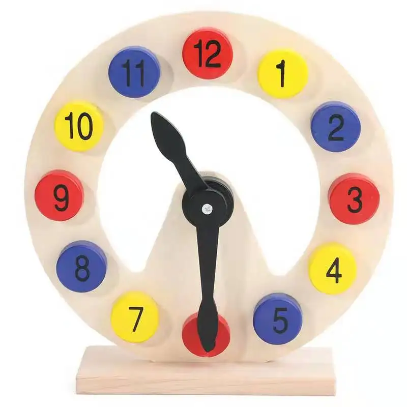  Kids Classic Wood Clock Model Building Block Early Learning Educational Teaching Children Color Woo - 4000405025745