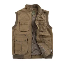 Осень и зима zhan di ji pu мульти-карманы Повседневный Чистый хлопок открытый жилет весна и осень стоячий воротник мужской жилет