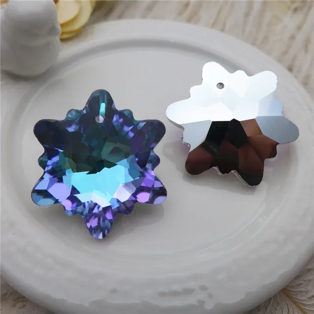 Snowflake Lamp Fitting Crystal Glass Pendant Car Pendant Glass Ornament Crystal Rhinestone Christmas Wedding Decoration Pink purple