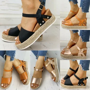 

Womens Ankle Strap Flatform Wedges Shoes Espadrilles Open Toe Platform Sandals Summer K2