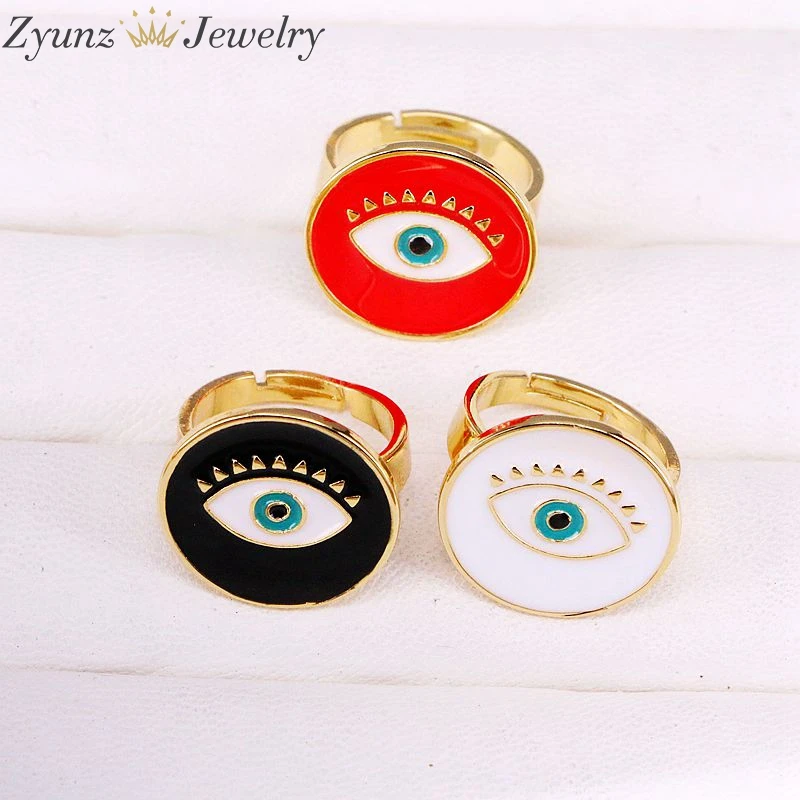 

5PCS, Enamel Turkish Ring Adjustable Gold Color Eye Engagement Open Band Women Rings Exaggerated Fashion Jewelry