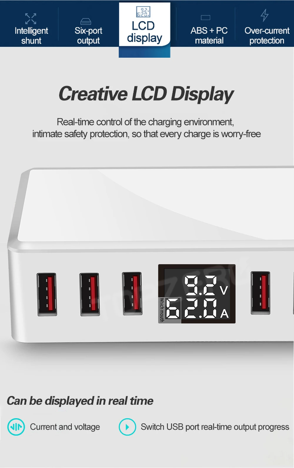 carregamento rápido inteligente lcd display digital multi-porto