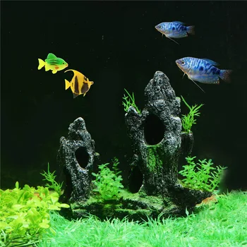 

Simulation Decorative Rockery Fish Tank Landscaping Artificial Stone Resin Rockery Aquarium Decoration Fish Mountain Avoid Hole