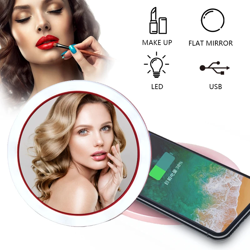 

Portable LED Lighted Mini Circular Makeup Mirror Lighting Magnifying Mirror USB Charging Vanity Mirror VIPdrop