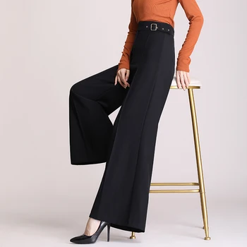 

2020 Spring Summer Women Wide Leg Panst Casual Loose Female Capris Sashes Ladies Elegant Office Work Trousers Brand Clothes