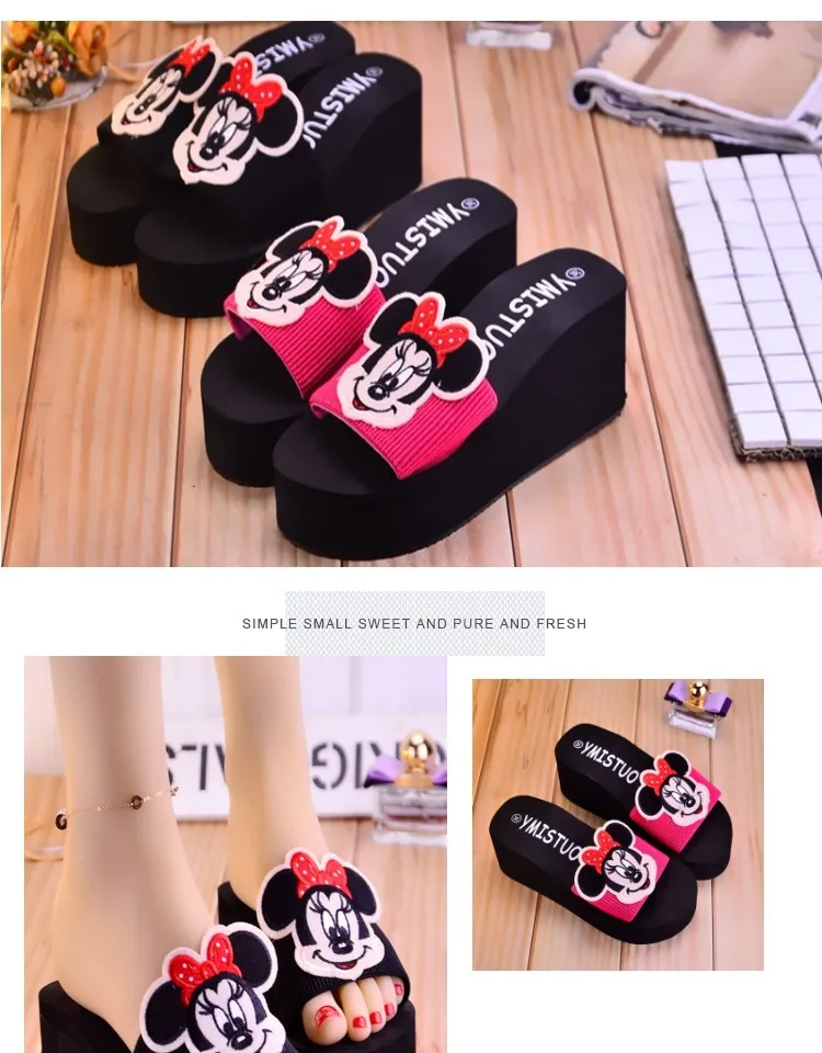 Disney/детские тапочки на платформе с рисунком Минни; тапочки для девочек; слипоны; женские Тапочки
