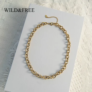 

Wild&Free Chunky Gold Link Chain Necklace For Women Punk Round Circle Metal Chain Choker Necklaces Fashion Jewelry Wholesale