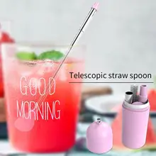 2 в 1 портативная Выдвижная соломенная ложка из нержавеющей стали, соломенная щетка для очистки воды, многоразовая Питьевая солома, экологичная