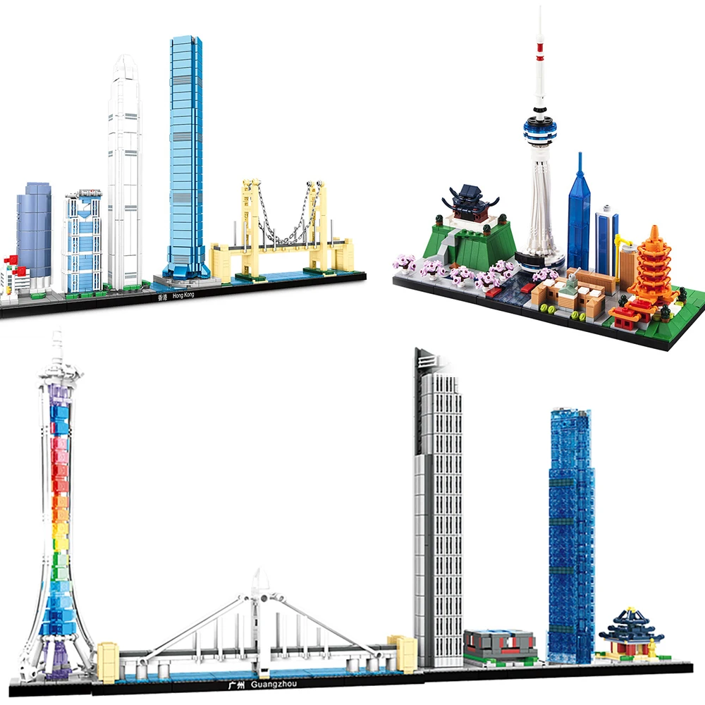 Мини-конструктор China skyline модель башни детские игрушки Ухань Гуанчжоу Гонконг