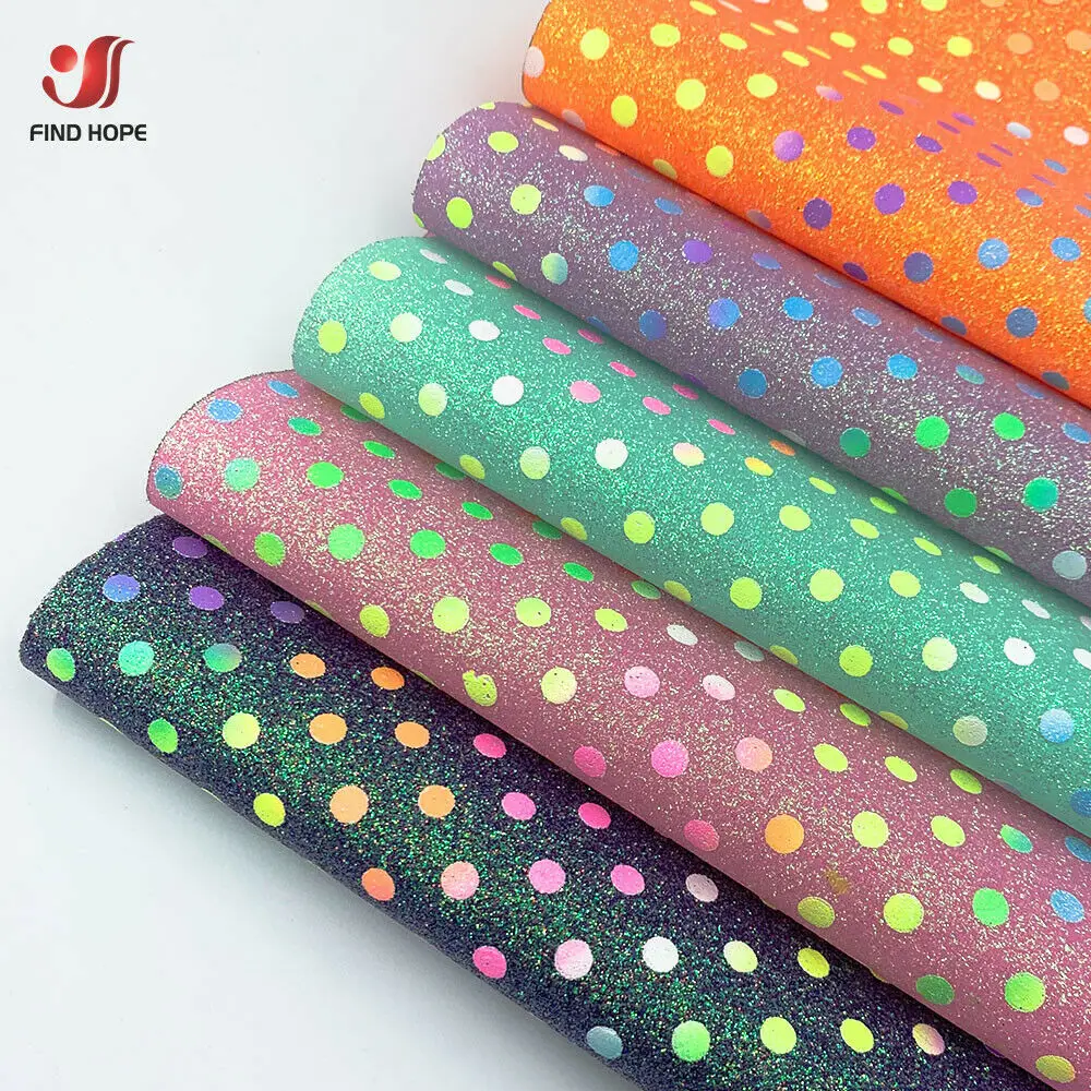 Rainbow Sparkle Polka Dots Fine Glitter Faux Leather for DIY Crafts and Handmade Accessories