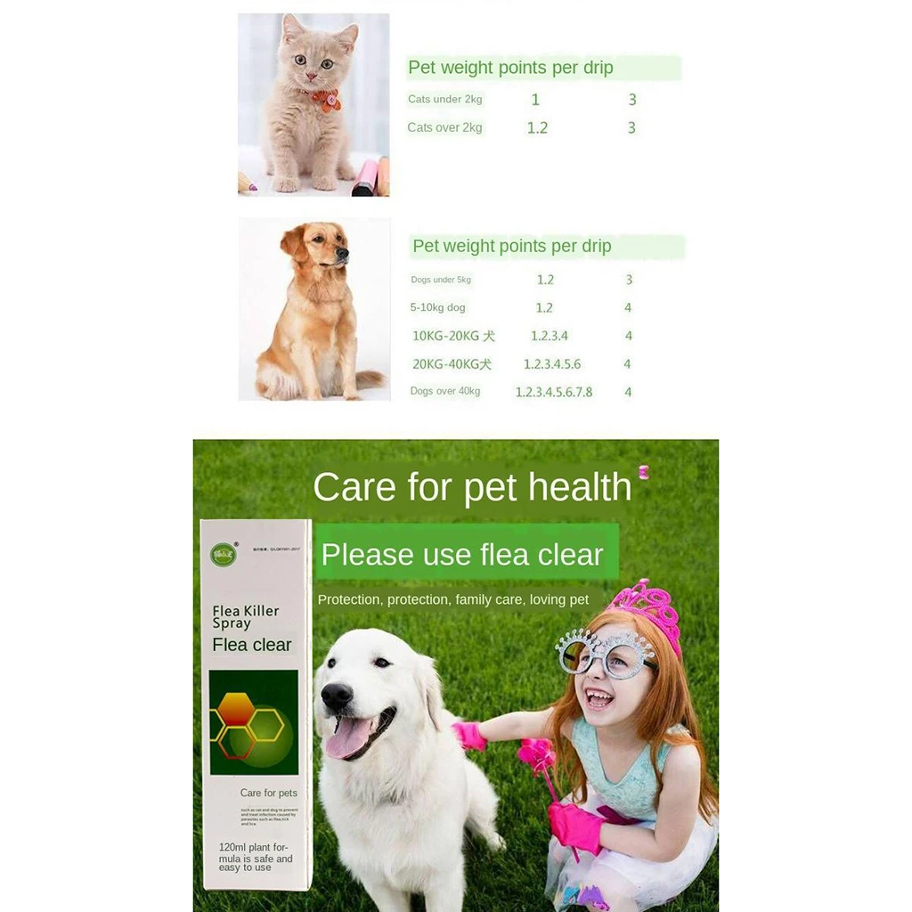 120ml Pet Insect Killer Spray Pets Dog Cat Anti-flea Drops Flea Lice Insect Killer Liquid Spray Puppy Treatment Liquid Spray