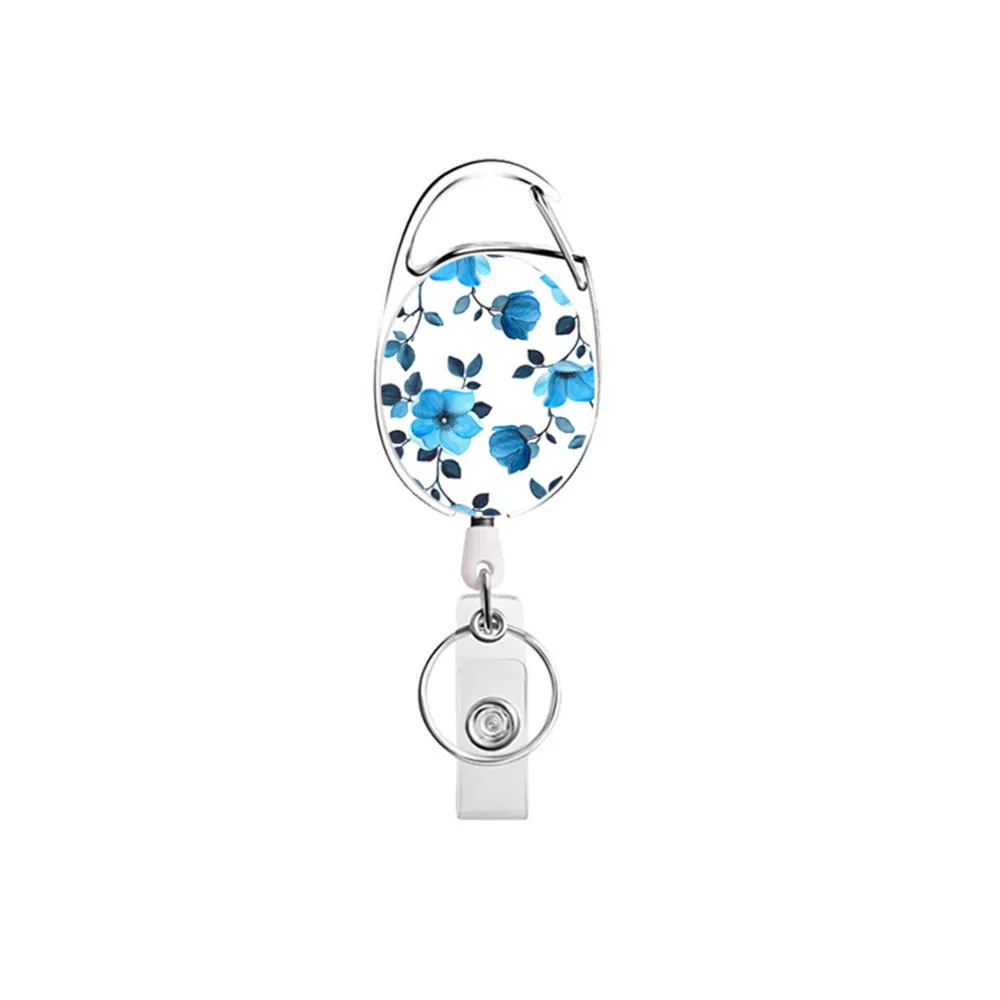 Student Print Office Lanyard Clip Keychain Name Tag Holder Keyring ID Card Rope Reel Retract Pull Badge